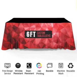 Custom Logo 6Ft 8Ft 10Ft Exhibition Fabric Spandex Stretch Cover Rectangular Printed Tablecloths Trade Show Event Table Cloth