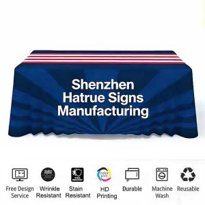 Business Custom Printed Expo Disposable Spandex Fabric Table Cover Trade Show Polyester Tablecloth Event Party Table Runner