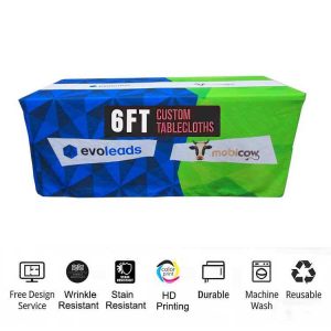 Trade Show 6ft Table Throws Fabric Spandex Stretch Cover Rectangular Printed Tablecloths Event Custom Table Cloth