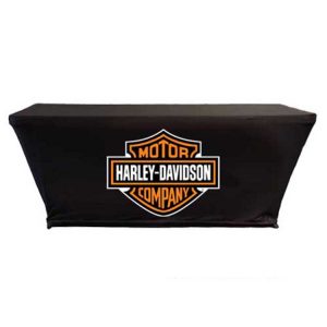 Custom Tablecloths for Motorcycle Racing – 6'', 8'' & 10'' Spandex Fabric Table Cover for Pit Tables & Paddock Displays