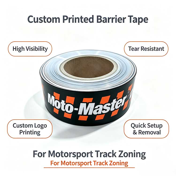 Custom Branded Barricade Tape Reliable Temporary Outdoor Barrier Tape For Motorcycle Pit Lane & Spectator Area Marking
