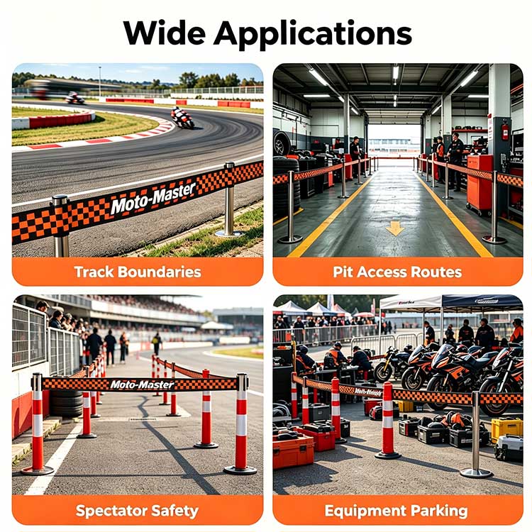 Custom branded barricade tape for motorsport temporary zone marking