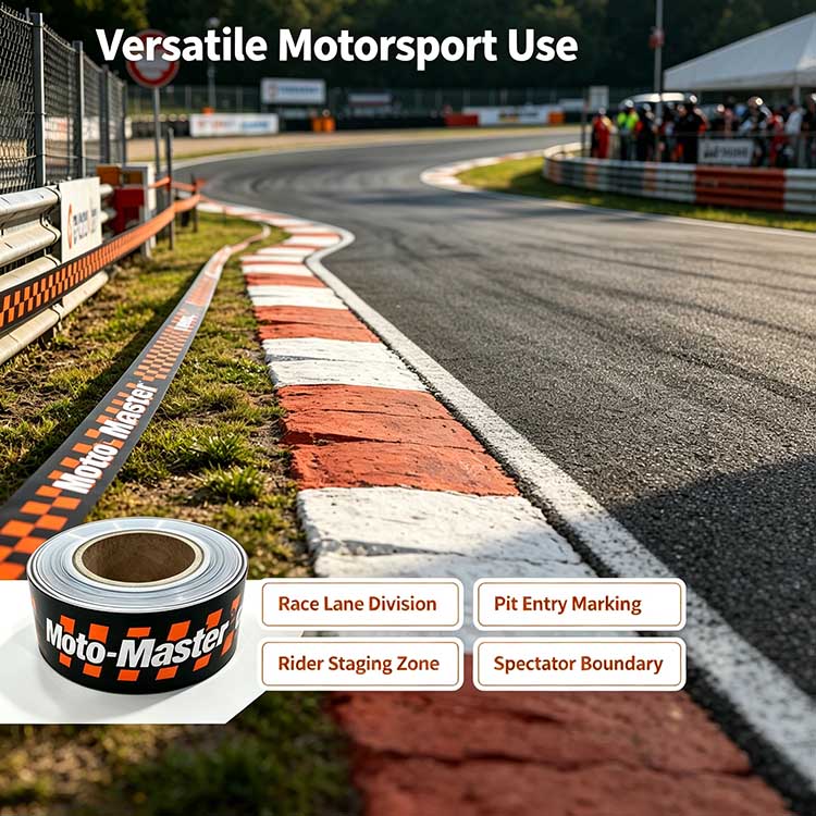 Moto-Themed Custom Barricade Tape Temporary Safety Zoning for Motorcycle Track Days